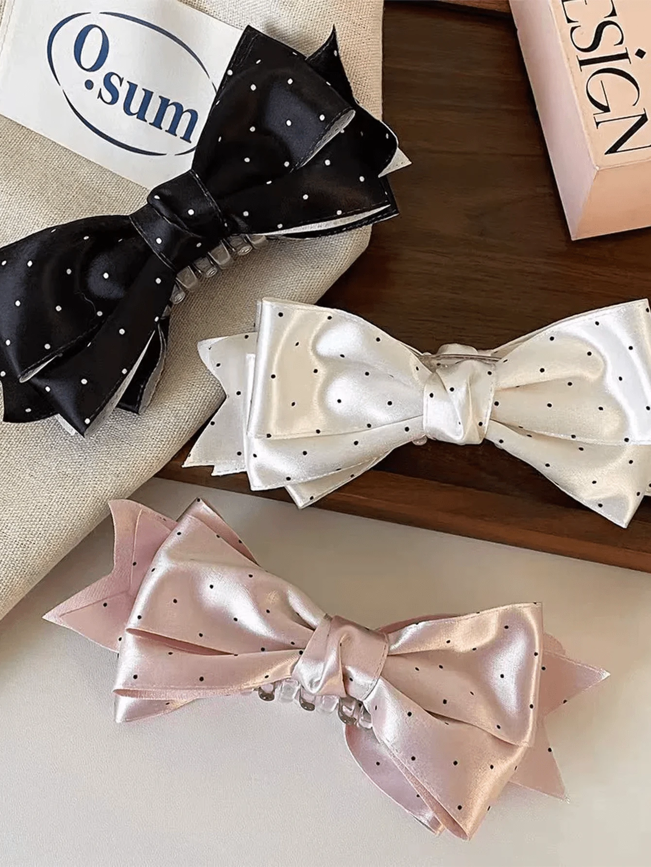 1pc New Polka Dot Bow Banana Clip, Sweet Versatile Fashion Vertical Hair Clip For Half Ponytail,Summer,Holiday,Travel, Head Accessories, Claw Clips - Multicolor - View 1