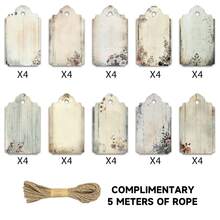 40pcs Vintage Floral Message Tags, Blank Tags, Retro Series, 10 Different Pattern Designs, DIY Cards, Message Cards, Holiday Home Decor, Love Greeting Cards, Party Cards, Includes Jute Twine - View 9