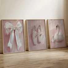 3件套复古天鹅壁画艺术，芭蕾舞鞋，蝴蝶结画，帆布海报，带框或不带框，理想的乔迁礼物，大学宿舍公寓装饰，酒店、家庭、客厅、卧室、浴室和办公室墙面装饰礼品。 - A - 查看 3