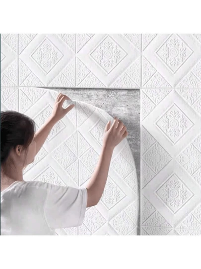 Bộ 20/40 miếng dán tường trang trí 3D, kích thước 13,8 inch, tự dính, chống thấm nước, dễ dán cho phòng khách, nhà bếp, phòng tắm, dễ lau chùi và cắt, kiểu gạch đá, gỗ.