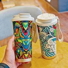 1pc 500ml Mandalas Print Stainless Steel Travel Mug, 316 , Leak-Proof Dual-Use Lid, Suitable For Hot & Cold Drinks - Multicolor - View 4