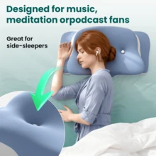 1pc Cooling Memory Foam Pillow, Butterfly Neck Pillow, Scientific Zoned Support For Cervical Spine, Slow Rebound Cotton Core With Unique Double Buckle Removable & Washable Cover - Dusty Blue - View 3