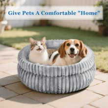 Comfortable Round Cats Bed For Indoor Cats And Small Dog Resting Washable Soft Plush Pet Bed With Removeable Cushion Plush Bed(Brown/Green/Beige/Grey) - Màu Xám nhạt - Xem 4