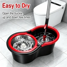 Spin Mop And Bucket Set With Wringer, 360° Rotating Mop System, Equipped With 3 Microfiber Replacement Mop Heads And A 61-Inch Extended Handle, Suitable For Efficient Cleaning In Homes, Offices And Dormitories. - 加厚黑紅色 - 查看 2
