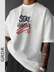 GRDR Men's Casual Letter Slogan Graphic Print Round Neck Short Sleeve T-Shirt, Comfortable & Fashionable - White - View 1