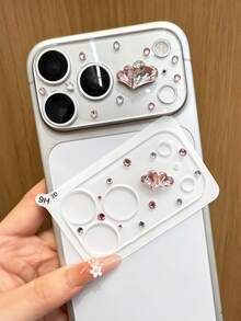 Cute Bling Pink Heart Diamond Rhinestone Colorful Clear Glass Camera Film Protector Compatible With IPhone 17 Pro Max 17 Pro Glass Hard Clear Cover - Pink Heart Diamond - View 3