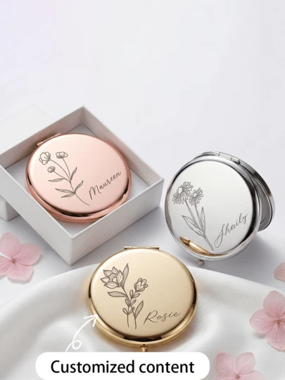1 szt. personalizowane grawerowane kompaktowe lusterko ze stali nierdzewnej, idealne do kieszeni, torebki, portfela, idealne do domu lub podróży, elegancki prezent dla kobiet na Walentynki, urodziny, dla druhen, wieczór panieński, Nowy Rok, idealne na urodziny, Dzień Matki, Walentynki, Halloween, rocznicę, Boże Narodzenie i inne specjalne okazje