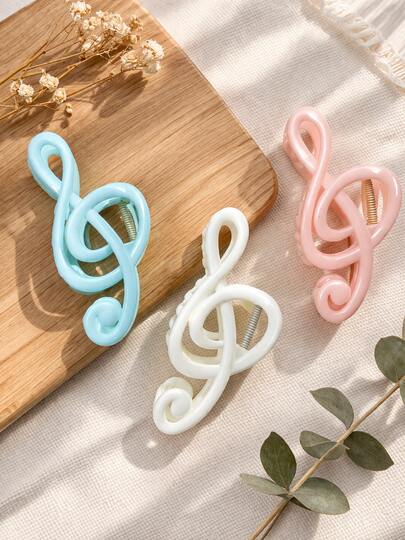 3pcs/Set 5.12" Pink, White, Blue, Jelly Color Music Note Claw Clips, Fashion Hair Claw Hair Accessories, Elegant Minimalist, Suitable For Daily, Casual, Party, Beach, Vacation, Hairstyling, Washing, Makeup, Outfit Decor, Spring, Summer, Autumn, Winter