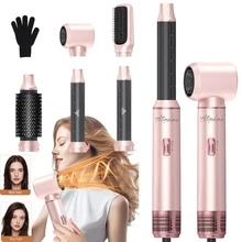 ATOPSKINS 2026 Upgraded 5-In-1 Hair Dryer Brush Set | Enhanced Airflow + 200M Negative Ions | LED Temperature Display + 3 Heat Settings | Straight/Curl/Smooth/Dry | 5 Interchangeable Attachments, Detachable Auto Curler | Perfect Christmas Gift And Travel Essential (Pink Gold) - View 3