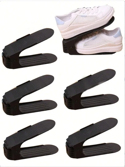 5 قطع/مجموعة 1 قطعة رف أحذية قابل للتعديل، منظم أحذية مدمج ذو طبقتين، رف تخزين أحذية بلاستيكي، خزانة أحذية موفرة للمساحة، تنظيم المنزل