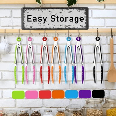 2/4件套不锈钢硅胶食品夹 - 耐热、不粘，带锁定装置。适用于烹饪、沙拉夹取、烧烤和煎炸。是厨房用品和露营装备的理想之选。