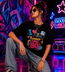 Retro 80s Flashback Women's T-Shirt, Vintage Style - 黑色 - 查看 4