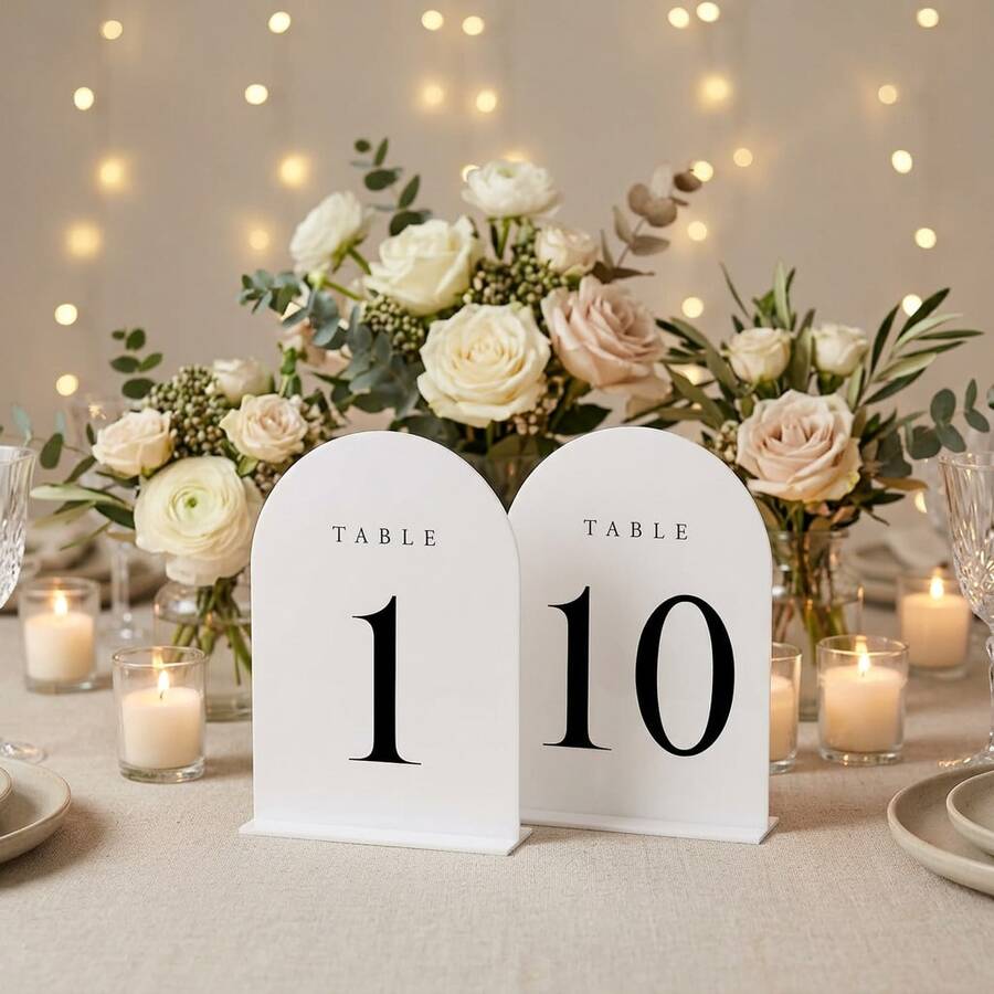 Acrylic Table Number Card, White Arch-Shaped Table Number Card, Modern Minimalist Wedding Event Decoration, Suitable For Party, Bachelorette Party, Birthday, Graduation Ceremony