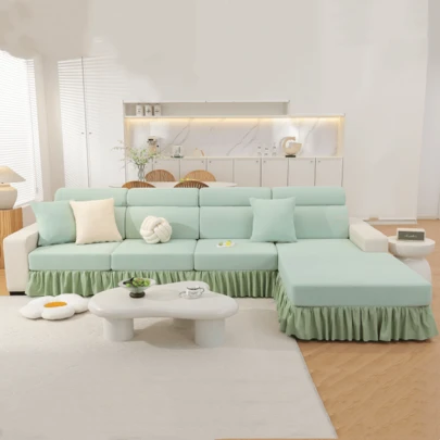 1pc Solid Color Silky Sofa Slipcover, Modern Minimalist Sofa Seat Cushion Cover, All Season Use, High Elasticity Anti-Slip Anti-Dust Fitted Sofa Cover, Wrinkle-Resistant, Soft & Delicate, Protect Sofa, Machine Washable, Non-Deformation, Non-Fading, Durable, Anti-Pet Scratch, Anti-Stain, Sofa Makeover, Sofa Decor, Enhance Ambiance, 1-4 Seater, L-Shaped Sofa