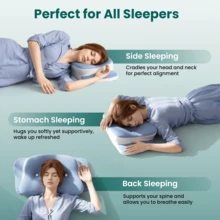 1pc Cooling Memory Foam Pillow, Butterfly Neck Pillow, Scientific Zoned Support For Cervical Spine, Slow Rebound Cotton Core With Unique Double Buckle Removable & Washable Cover - Dusty Blue - View 4