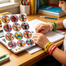 Roblox 39Pcs 5cm Game Stickers & Wristband Set – Room Decor, Party Favors, Squishy Gift For Birthday, 4th Of July, Phone Case, Backpack, Luggage, Home Decor, Office Decor, Holiday Party, Carnival, Graduation, Festival Supplies - Roblo Bracelet Abandoned Round Sticker - View 7
