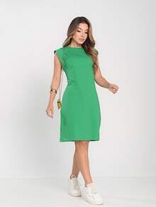 Women's Loose-Fitting Muscle Dress With Butterfly Sleeves, 100% Cotton Knit, Plus Size, Casual, Day/Night Outings, Perfect For Mom, Women, Aunts, Grandmas, And Gifts - màu xanh lá - Xem 1
