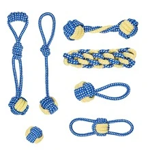 7pcs Durable Chew Toys Set, Suitable For Biting Dogs, Medium & Small Breeds Teething Toys, Sturdy Tug Of War Toy Set With Dual-Color Braided Ropes, Also Help Clean Teeth - Durable Pet Supplies, Chew Toys For Dogs & Cats, Blue & Green Rope Design - 彩色 - 查看 7
