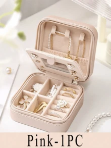 1 buah Kotak Perhiasan Cermin Portabel Multifungsi, Organizer Perhiasan Kulit PU dengan Pengait Kalung, Sekat yang Dapat Dilepas untuk Cincin, Anting, Gelang, Lipstik, Cocok untuk Perjalanan, Pantai, Pesta, Hadiah Hari Valentine - MultiWarna - View 12