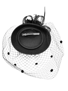 女士迷人帽夹、婚礼/下午茶会头饰和短款蕾丝蝴蝶结手套 - 黑色 - 查看 6