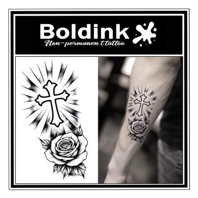  Bộ 2 hình xăm tạm thời Boldink hình hoa hồng và thánh giá, kiểu dáng cổ điển, sống động như thật, giữ được 1-2 tuần, hình xăm lấy cảm hứng từ thực vật, lý tưởng để trang trí cơ thể hàng ngày, quà tặng unisex, món đồ không thể thiếu cho những người dẫn đầu xu hướng.