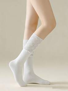 1/2 đôi tất cao đến đầu gối ren xếp ly dễ thương, đa năng, thích hợp cho mùa xuân/hè. - Nhiều màu - Xem 11