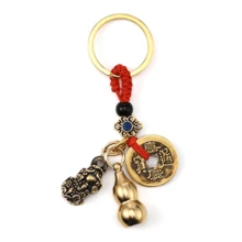 1pc Feng Shui Keychain - Auspicious Pixiu Gourd, Brass Gourd, Lucky Coin, Brings Good Fortune And Wealth, Chinese Style Decorative Pendant, Suitable For Collection And Gifting - Chinese Amulet Keychain - Brings Good Luck, Wealth And Protection - Car Keychain Accessory - Gold - View 9