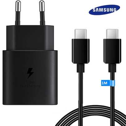 Samsung محطة شحن سريع للمكتب، قابس نوع C E F 220-240 فولت، محول شاحن USB-C سريع 25 واط، يشمل كابل بيانات 1 متر، متوافق مع A56، A55، 5G، A54، A53، A52، A36، A35، A34، A33، A16، A15، A14، A05s، A04s، S26، S25، S24، S23، S22، S21، S20، S10+/FE، M55 وأكثر، يوفر شحن سريع