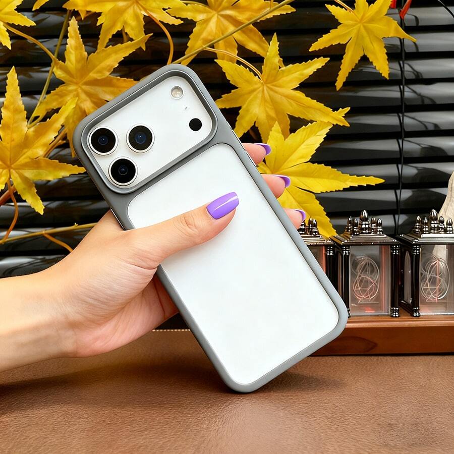 Funda de teléfono minimalista con marco gris, funda protectora transparente a prueba de golpes, compatible con Apple 17, 17 Pro, 17 Pro Max, 16, 16 Pro, 16 Plus, 16 Pro Max, 15 Pro, 15 Pro Max. - Gris - Ver 1