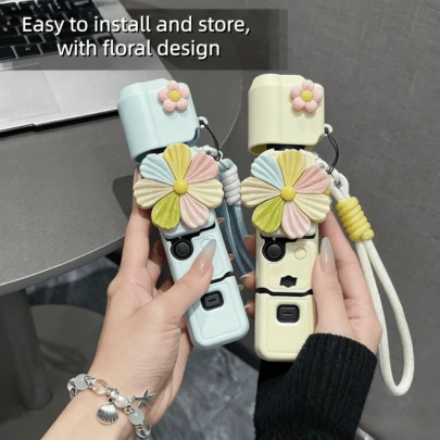 Flower Design Protective Case For Pocket 3, Easy To Install And Store, Cute Cartoon Design, Camera Lens Protector