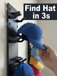 2 Pack Hat Organizer For Baseball Caps, Strong Adhesive Hat Rack For Wall, Multilayer Hat Storage Display Holder,Wall-Mounted Hat Rack With Strong Adhesive And Screws, Integrated Hat Rack Hanger To Keep Shape, Wardrobe Door Bedroom Space-Saving Hat Organizer, Wall Mounted Hat Hooks Hold Up To 18 Hats For Closet Door And Bedroom (Black) - 彩色 - 查看 7