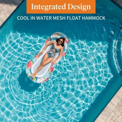 1pc Transparent Watermelon Pattern Inflatable Floating Bed, Made Of PVC Material, Crystalline Watermelon Print, Refreshing Sweet Vacation Style, Ergonomic Arched Support For Neck, Soft Neck Pillow, Dual Air Chamber Design, Water Leisure Floating Bed, Suitable For Pool Party, Beach, Lake, Water Park, Sunbathing, Travel & Vacation, Lightweight Foldable Easy Storage, Quick Inflation & Deflation For Reusable