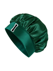 1pc A-Z Letter Silk Sleep Cap, Sleep Head Wrap, Soft & Comfortable Satin Wide-Brim Elastic Sleep Hat, Suitable For Daily Home Sleep, Holidays, Valentine's Day,Beach,Travel - Dark Green - View 10