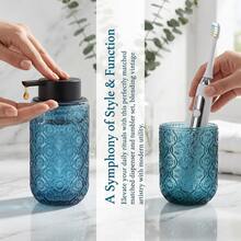 2pcs Bathroom Set: Glass Liquid Soap Dispenser + Toothbrush Holder, Luxury Retro Vanity Countertop Decor Accessories - Multicolor - View 10