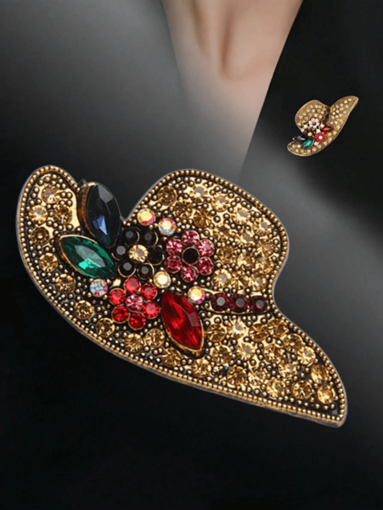 1 pieza de broche de flores con cristales de estilo creativo, accesorio de joyería de moda para mujer, broche para banquete - Multicolor - Ver 1