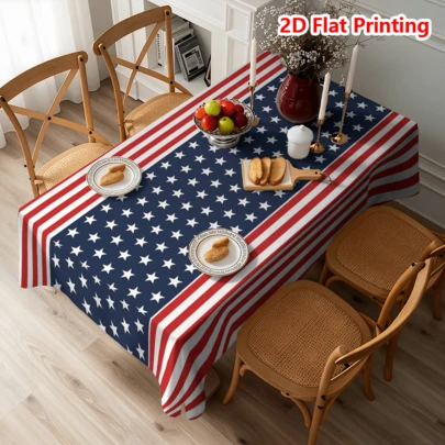 1/20 adet Kırmızı ve Mavi Yıldız Desenli Masa Örtüsü, Tatil Partisi, Piknik, Akşam Yemeği Dekorasyonu İçin Uygun, Ev Mutfağı, Yemek Odası, Bahçe İçin Yumuşak Polyester Masa Örtüsü, Makinede Yıkanabilir