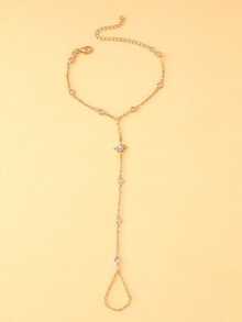 1pc Gold/Silver Star Linked Finger Chain Bracelet Ring Set, Summer Elegant Rhinestone Jewelry, Bracelet For Women Non Tarnish Star Dainty, Jewelry Women, Summer, Bracelets For Women - 金色 - 查看 8