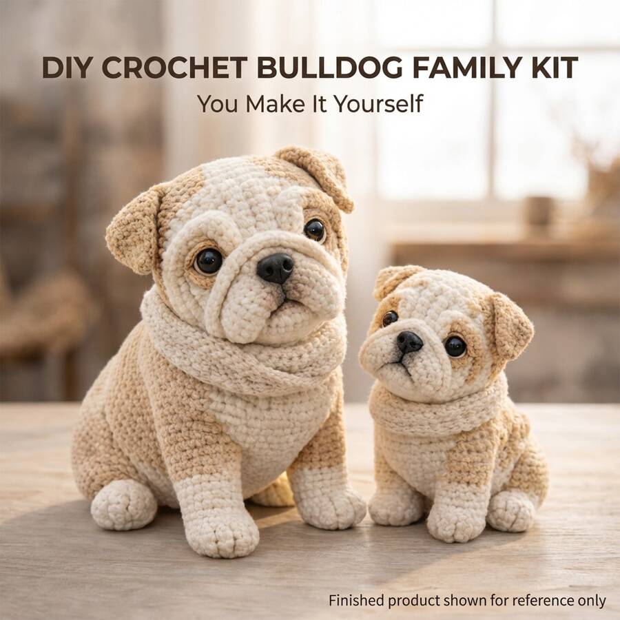2Pcs Animal Crochet Kit, Beginner Crochet Kit For Adults With Step-By-Step Text Tutorials, Two Bulldogs DIY Knitting Kit, Cute Funny Spring And Summer Home Decorative Ornaments, Birthday Valentine's Day And Easter Day Gifts