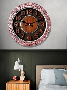 2D Flat 1pc Purple Wooden Clock Face With Full Diamonds, Modern Luxury Home Decor Wall Clock, Silent Decorative Creative Clock, 25x30cm (Batteries Not Included) - Multicolor - View 7