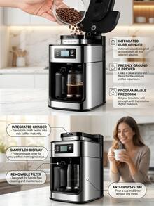 Coffee Bean Automatic Grinding Function,Stainless Steel Body Coffee Basket Detachable With Insulation Function, 1050W 1L 34 Ounces With LCD Display Screen Control Coffee Machine,Coffee Bean Container Capacity 60g,24-Hour Reservation Function - EU E Type Plug(220-240V) - View 8