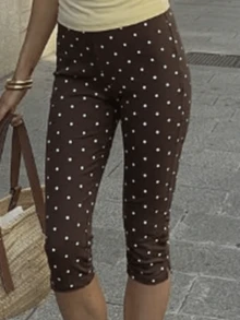 Women Y2k Polka Dot Printed Capris Cute Low Rise Stretchy Cropped Pants Side Bow Tie Skinny Capri Leggings Going Out - 紅棕色 - 查看 3