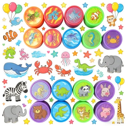 Cute Children's Stamps - Ocean Dinosaur Animal Self-Inking Stamps, Suitable For Boys And Girls, Great For Classroom Rewards, Birthday Party Games, And Christmas Stocking Stuffers