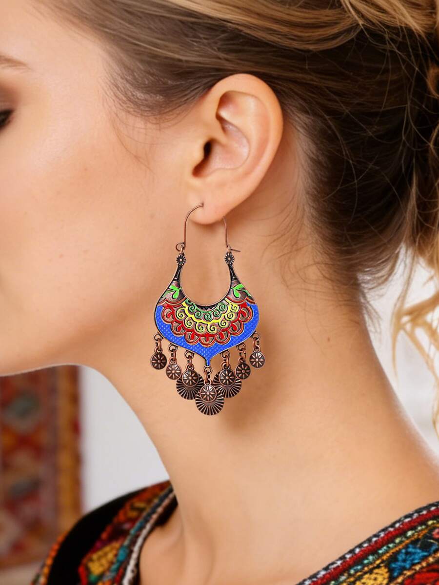 TopHanqi Pendientes con borlas de estilo bohemio vintage con pátina colorida, pendientes de bronce antiguo, pendientes personalizados para vacaciones - Multicolor - Ver 1