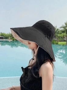 多色韓式時尚寬簷遮陽帽，聚酯纖維材質，寬簷設計提供全面防曬，適合春夏季通勤與旅行，女性必備時尚遮陽帽 - 多色 - 查看 7