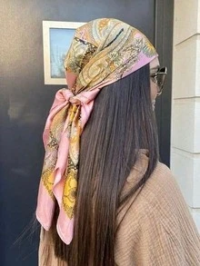 1件裝女款多色波斯風提花圖案編織印花圍巾披肩，時尚頭巾，適合旅行、派對與晚間活動 - 淺粉色 - 查看 2