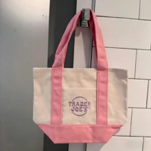 1/4Pcs Trader JoeS Mini Pastel Canvas Tote Bags, Reusable Cotton Canvas Embroidered Shopping Tote, Durable Grocery Bag With Contrast Color Handles, Portable Daily Handbag For Women, Ideal For Shopping Travel Errands, Viral Tote Bag Set - 彩色 - 查看 13