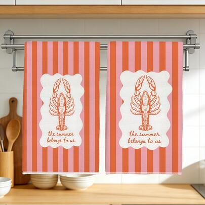 Bộ 2 khăn lau bếp họa tiết tôm hùm đất tối giản mùa hè, chất liệu polyester mềm mại, thích hợp trang trí nhà bếp, lau dọn, trang trí tiệc tùng, đồ dùng thiết yếu cho nhà bếp và phòng tắm, trang trí nhà cửa, quà tặng tân gia.