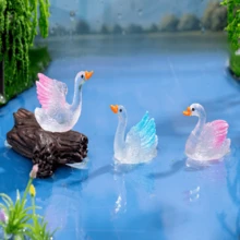 Glow-In-The-Dark Colorful Swan, Swan Car Decor, Micro Landscape Resin Small Figurine, Glow-In-The-Dark Swan Doll, Garden DIY Decoration Accessory Car & Desktop Ornament - Pink - View 5