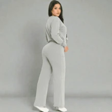Women's Winter Set: Long Sleeves + Wide-Leg Pants With Lining/Pocket, Casual, Comfortable, Fashion 2026 - Heather Gray - Xem 2