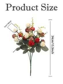 1束婚礼人造玫瑰花束，13.3英寸红棕色奶油色仿真丝花茎，人造花卉装饰，适用于新娘送礼会餐桌中心摆件、家居DIY布置、派对用品、新娘送礼会、母亲节礼物、女性礼物、美观室内装饰植物 - 彩色 - 查看 8